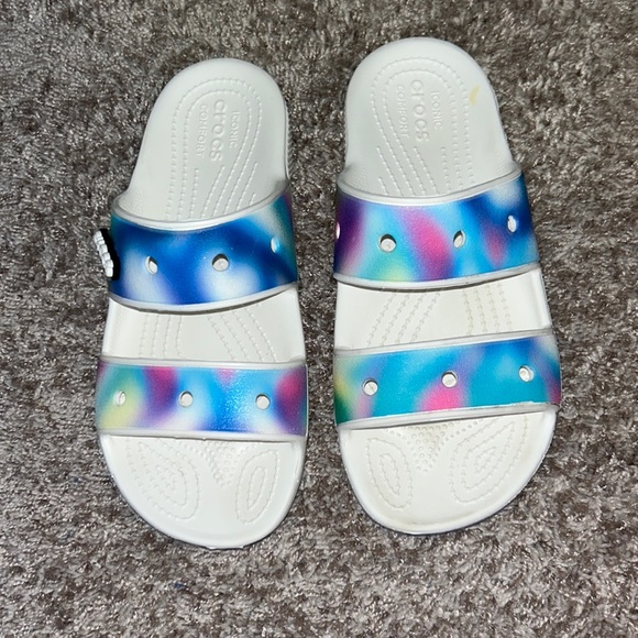 CROCS Shoes - Crocs Classic Slide Double Strap Slip On Sandals Solar Rainbow Womens Size 8